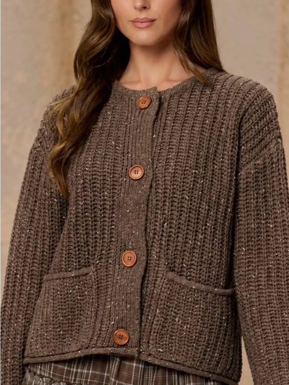 New Fall Trend Marled Button Down Raw Edge Chunky Knit Cardigan - Picture 2 of 7